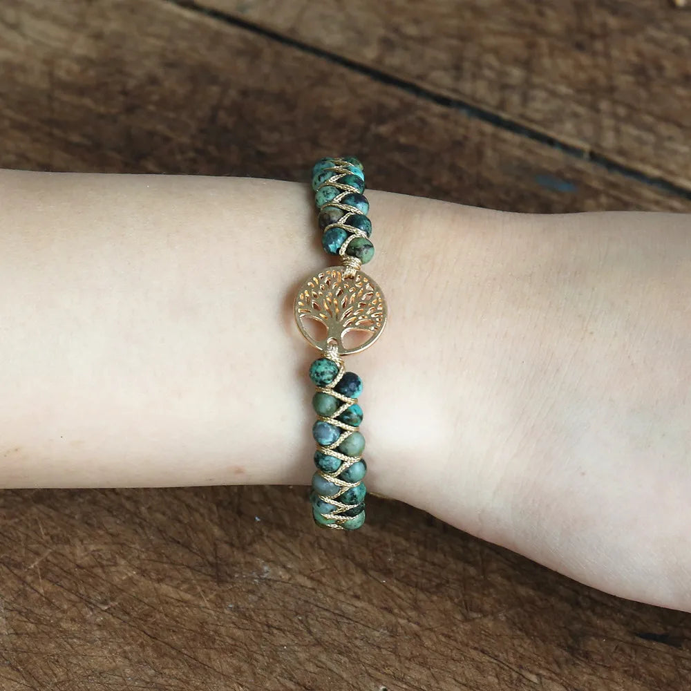 4mm Beads Handmade Bracelet Tree of Life Charm Bracelets African Japser String Braided Bracelets Yoga Friendship Lover Bracelet