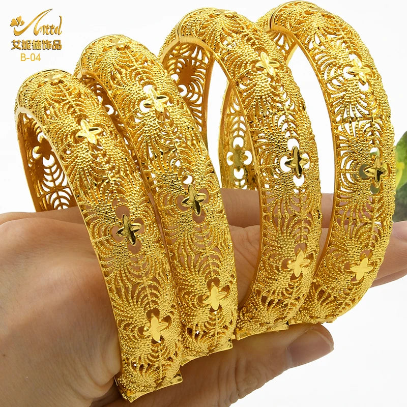 ANIID Dubai 24K Gold Color Bracelets For Women Luxury Jewelry Designers Indian Bangles African Arabic Wholesale Wedding Bridal