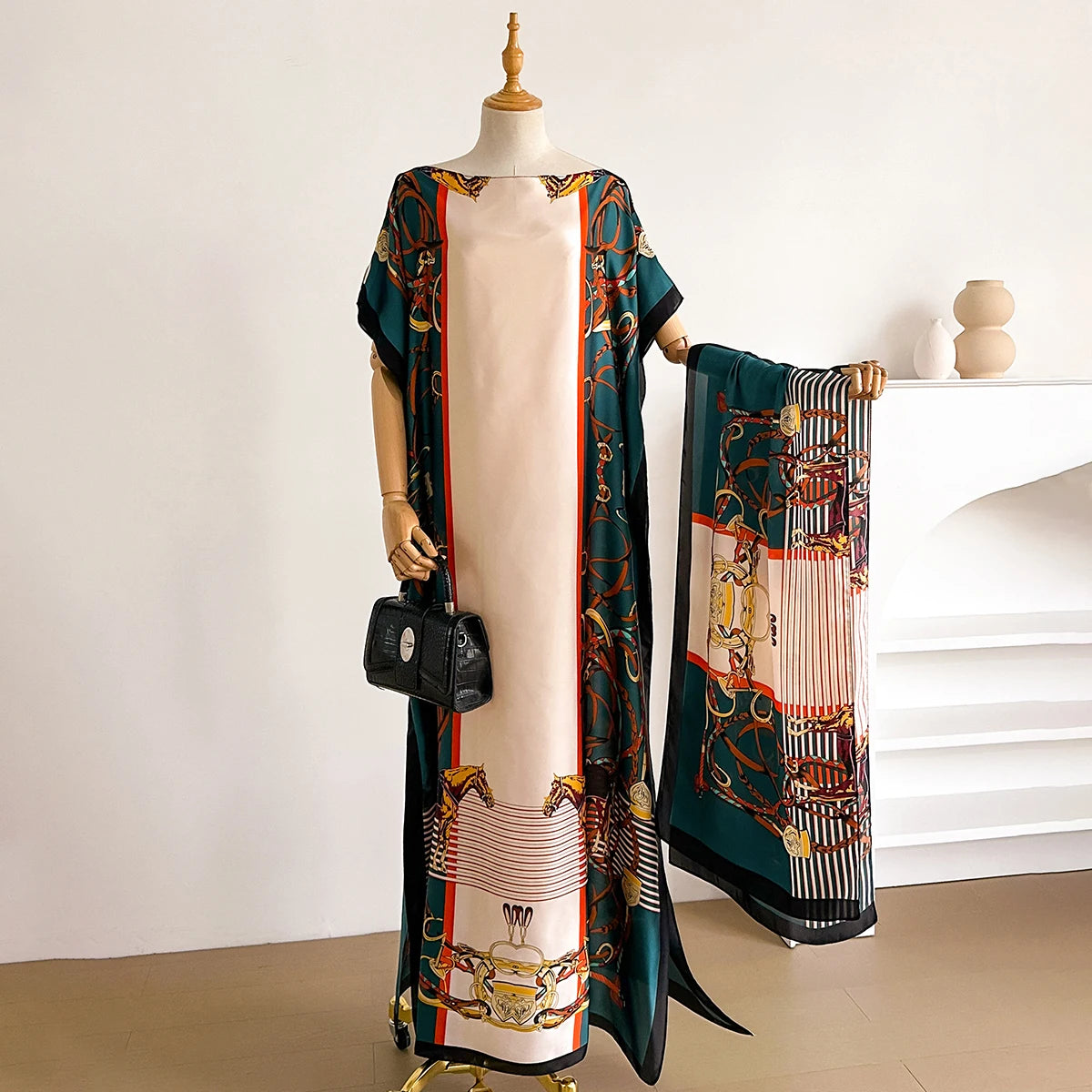 2025 Summer New Fashion African Dresses For Women Elegant Printed Silk Muslim Lady Long Hijab Kaftan Dress Oversize Kuwait Abaya