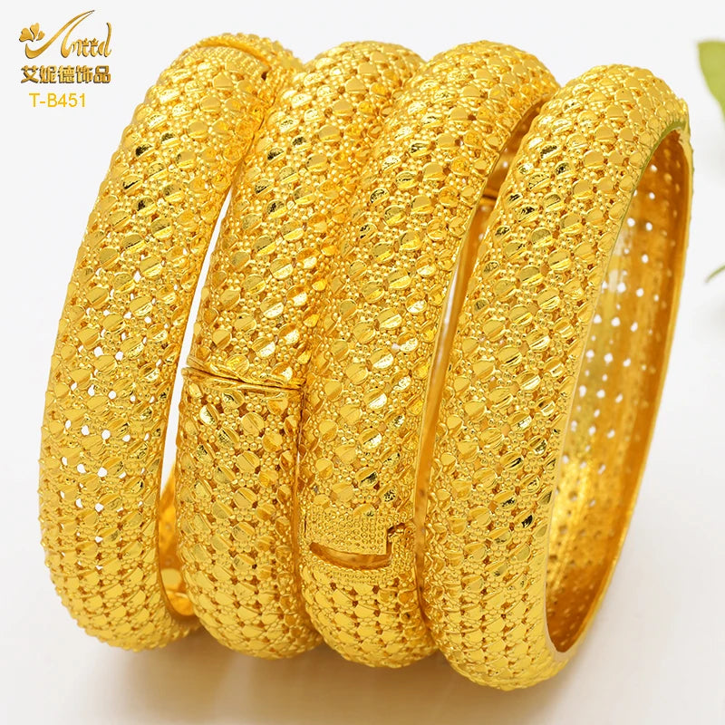 ANIID Dubai 24K Gold Color Bracelets For Women Luxury Jewelry Designers Indian Bangles African Arabic Wholesale Wedding Bridal