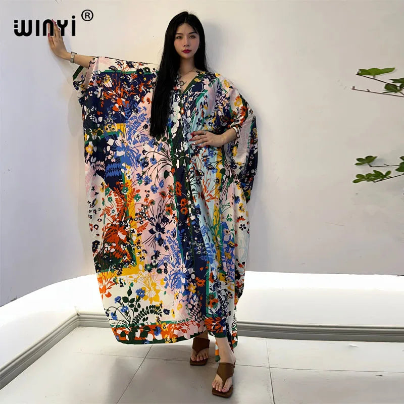WINYI Africa Dress Fashion kaftan boho turkey dresses Bohemia Print abaya Women maxi kaftan summer Color african evening dress