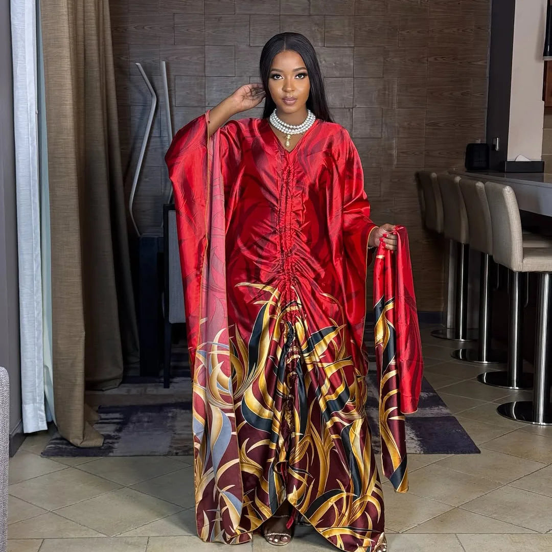 Fashion in 2025 african dress woman Printed fabric new in dresses Loose With a belt african dresses for woman