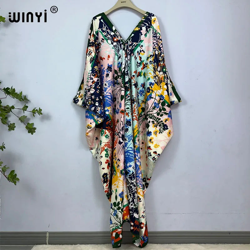 WINYI Africa Dress Fashion kaftan boho turkey dresses Bohemia Print abaya Women maxi kaftan summer Color african evening dress