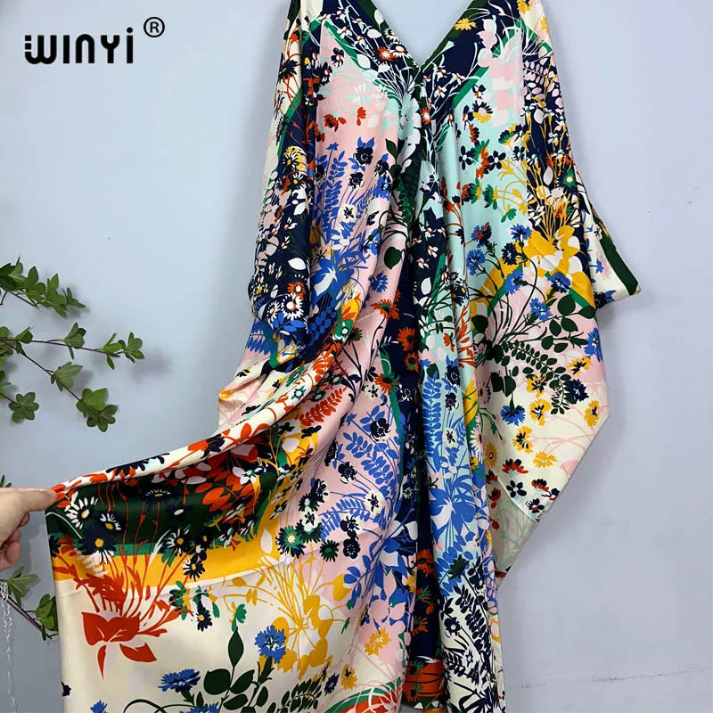 WINYI Africa Dress Fashion kaftan boho turkey dresses Bohemia Print abaya Women maxi kaftan summer Color african evening dress