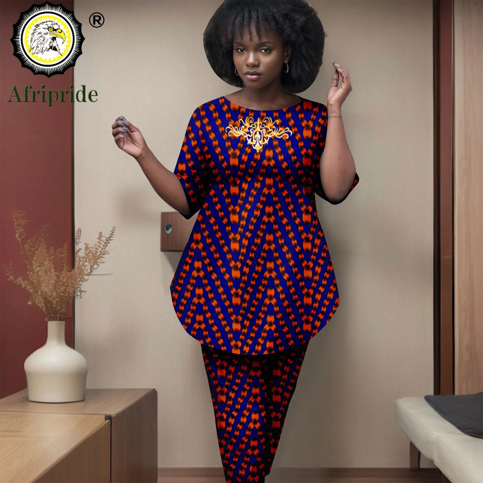 African Clothes for Women Short Sleeve Embroidery Casual Shirts and Pants Set Print Outfits Elegant Ankara Attire 2526019