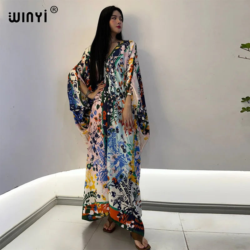 WINYI Africa Dress Fashion kaftan boho turkey dresses Bohemia Print abaya Women maxi kaftan summer Color african evening dress