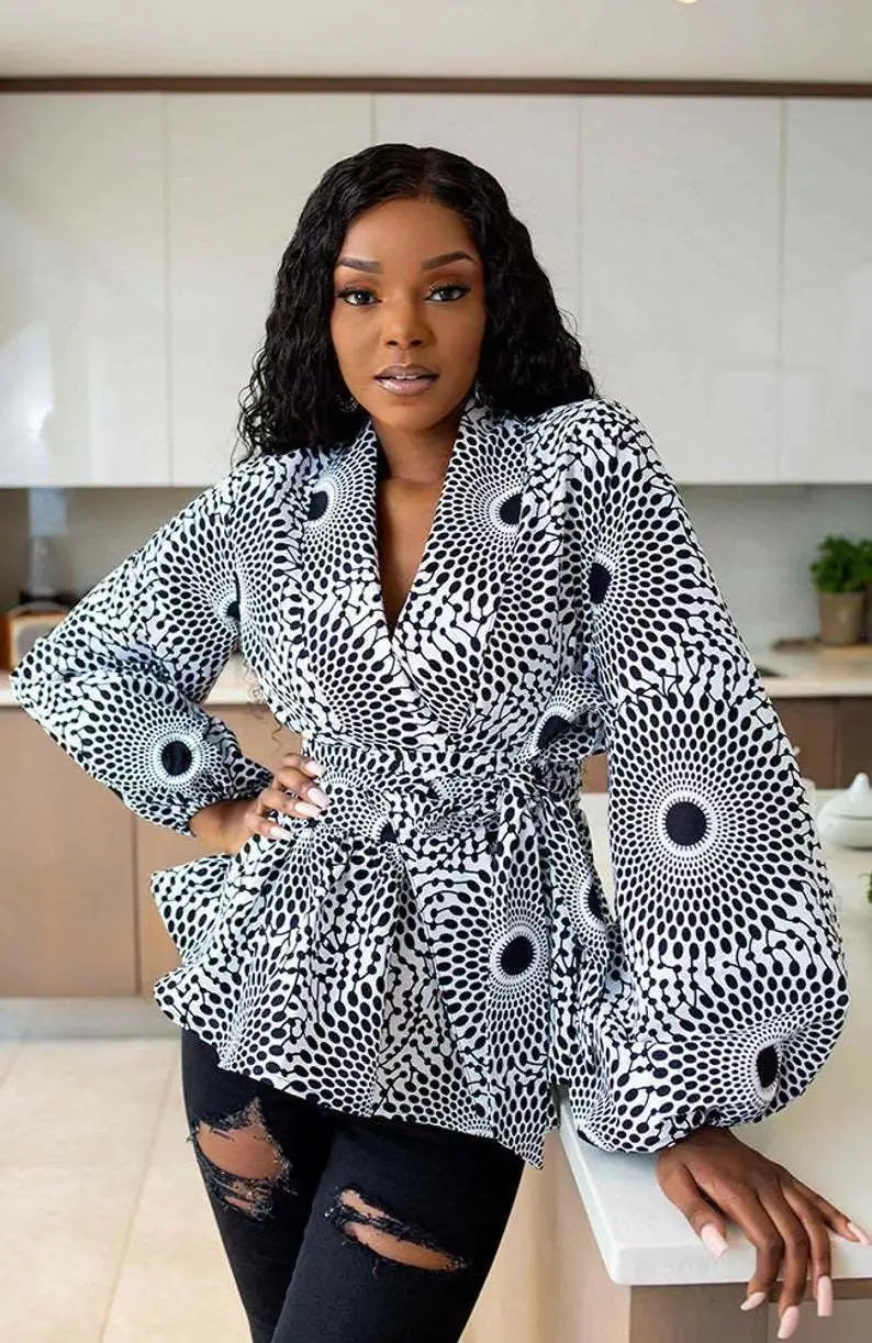 African Clothes for Women 2024 Summer African Women V-neck Polyester Printing Long Sleeve T-shirt Women Top African Clothing