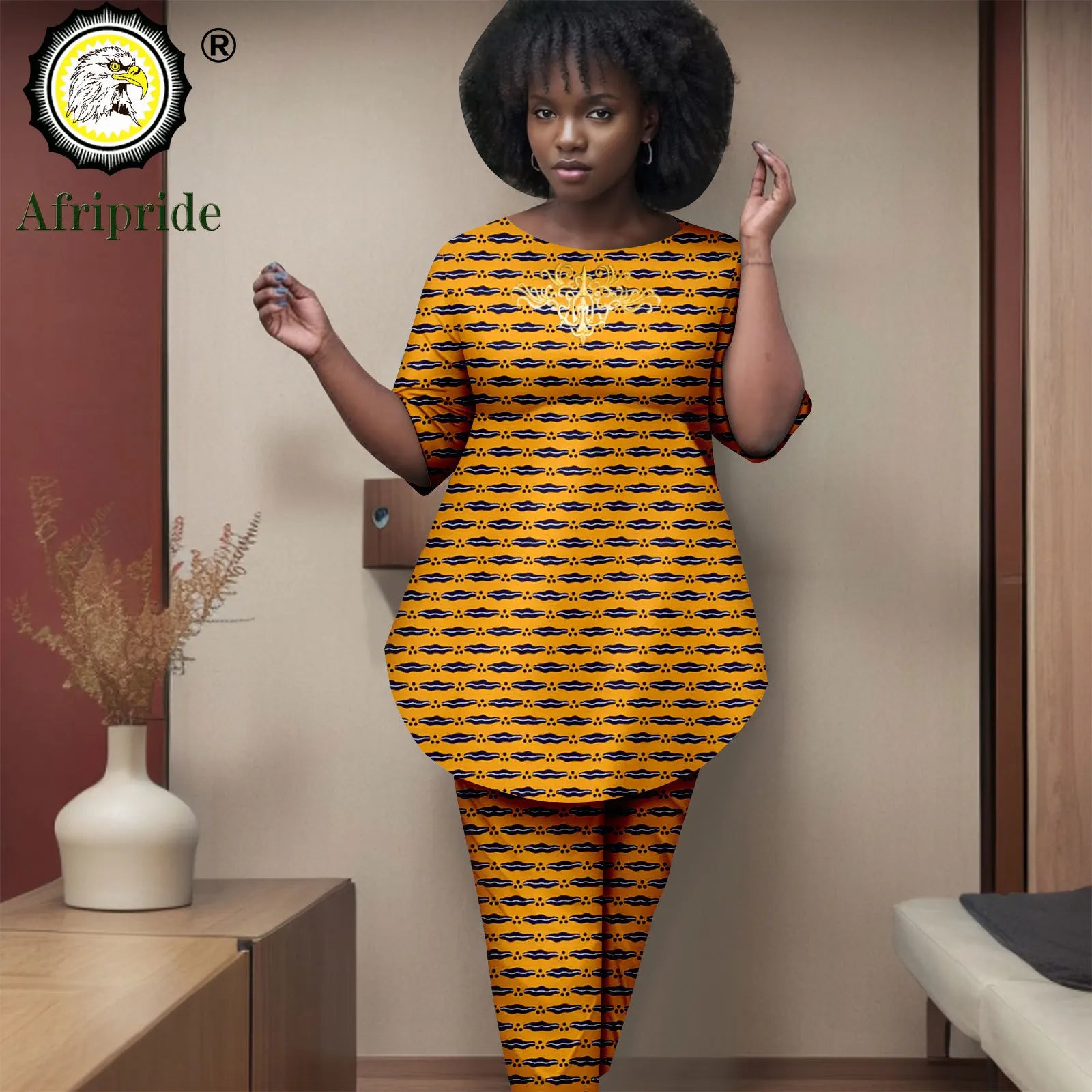 African Clothes for Women Short Sleeve Embroidery Casual Shirts and Pants Set Print Outfits Elegant Ankara Attire 2526019