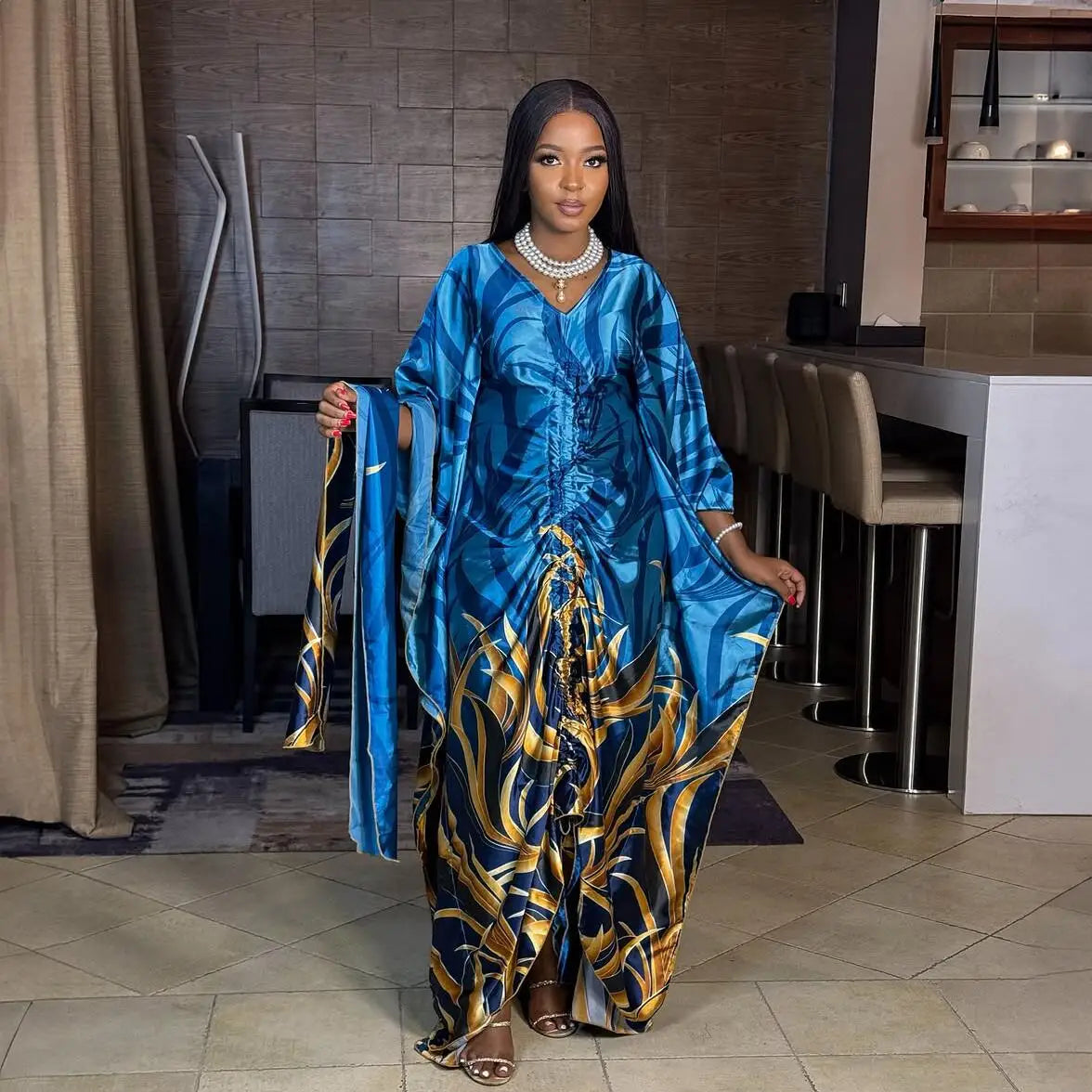 Fashion in 2025 african dress woman Printed fabric new in dresses Loose With a belt african dresses for woman