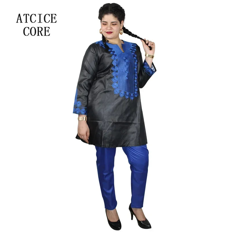 African Clothes For Women Fashion  Basin Embroidery Design Dresses Top With Pants