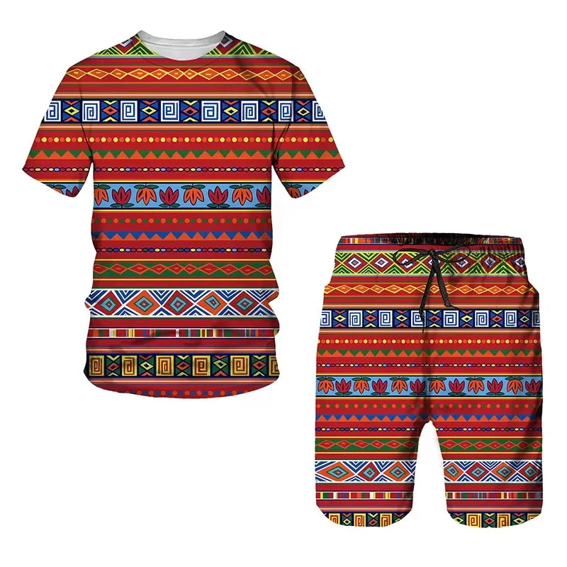 3D Men T-Shirts Suit Beach Board Women Shorts Suit Tees Tops Men Tshirt Suits Clothing Print African Ethnic Style Fashion