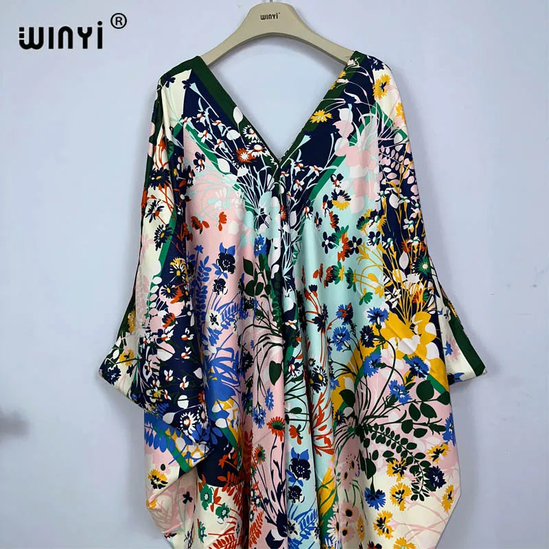 WINYI Africa Dress Fashion kaftan boho turkey dresses Bohemia Print abaya Women maxi kaftan summer Color african evening dress