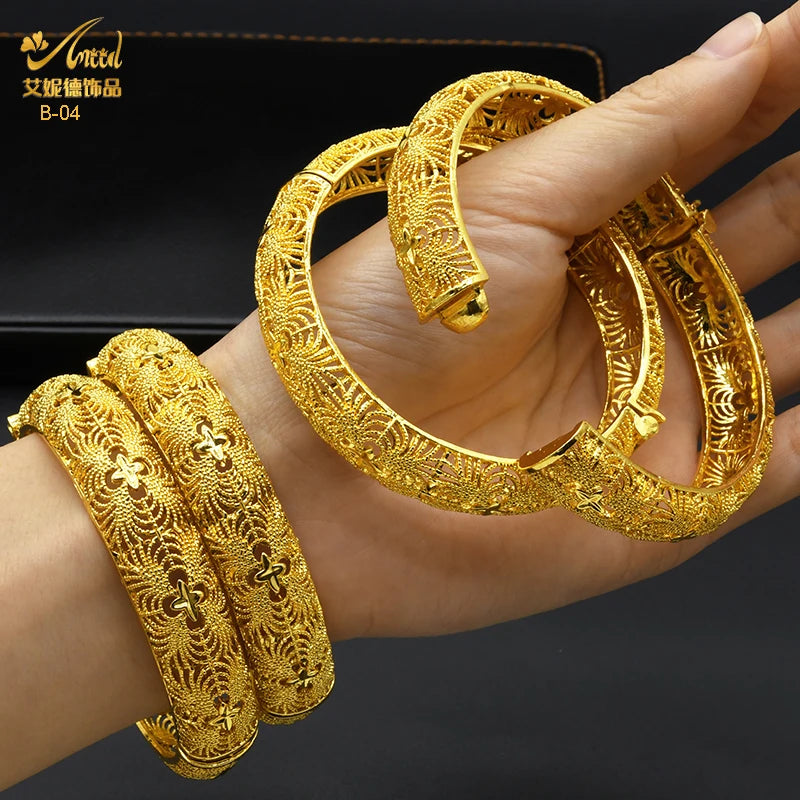 ANIID Dubai 24K Gold Color Bracelets For Women Luxury Jewelry Designers Indian Bangles African Arabic Wholesale Wedding Bridal