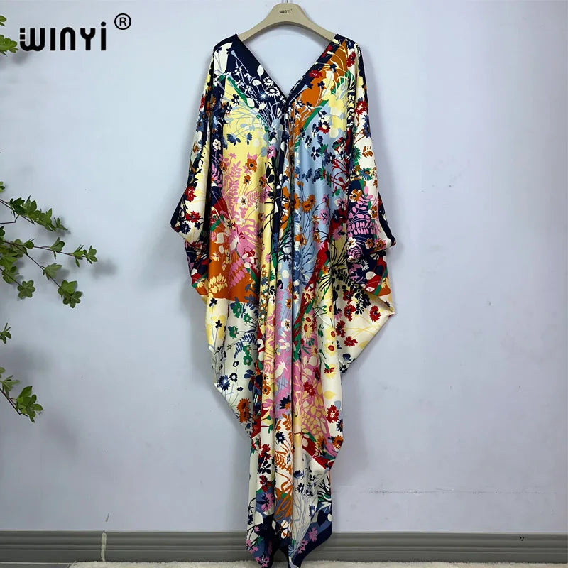 WINYI Africa Dress Fashion kaftan boho turkey dresses Bohemia Print abaya Women maxi kaftan summer Color african evening dress