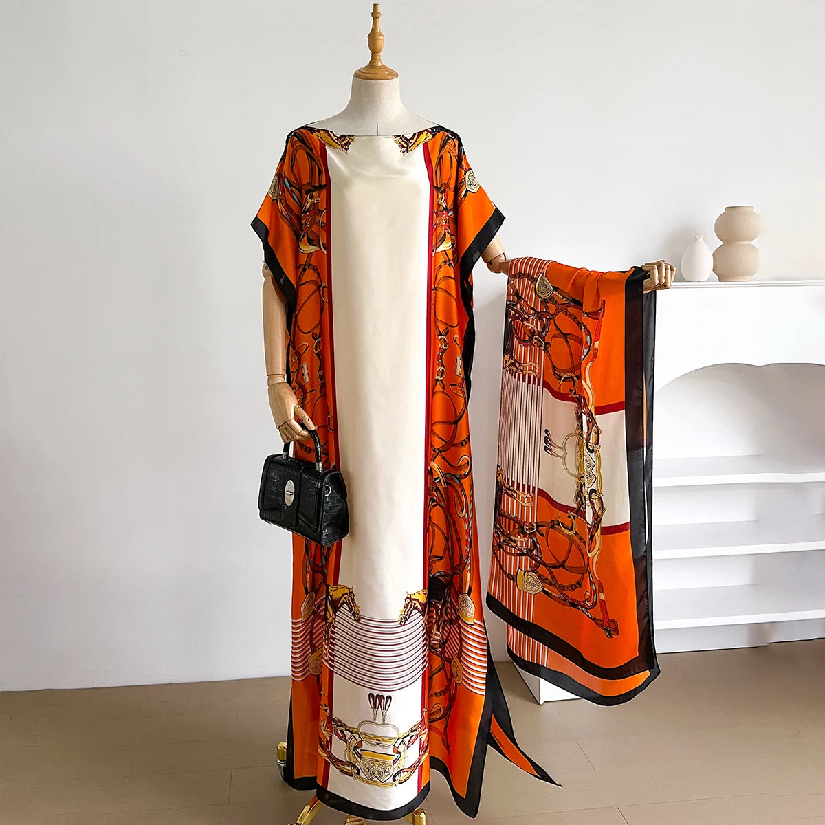 2025 Summer New Fashion African Dresses For Women Elegant Printed Silk Muslim Lady Long Hijab Kaftan Dress Oversize Kuwait Abaya