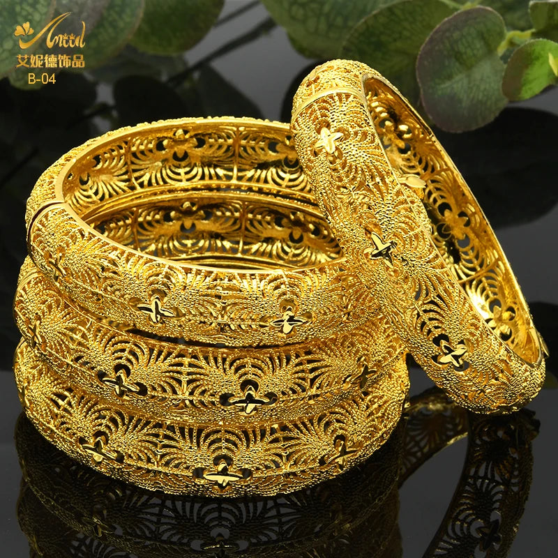 ANIID Dubai 24K Gold Color Bracelets For Women Luxury Jewelry Designers Indian Bangles African Arabic Wholesale Wedding Bridal