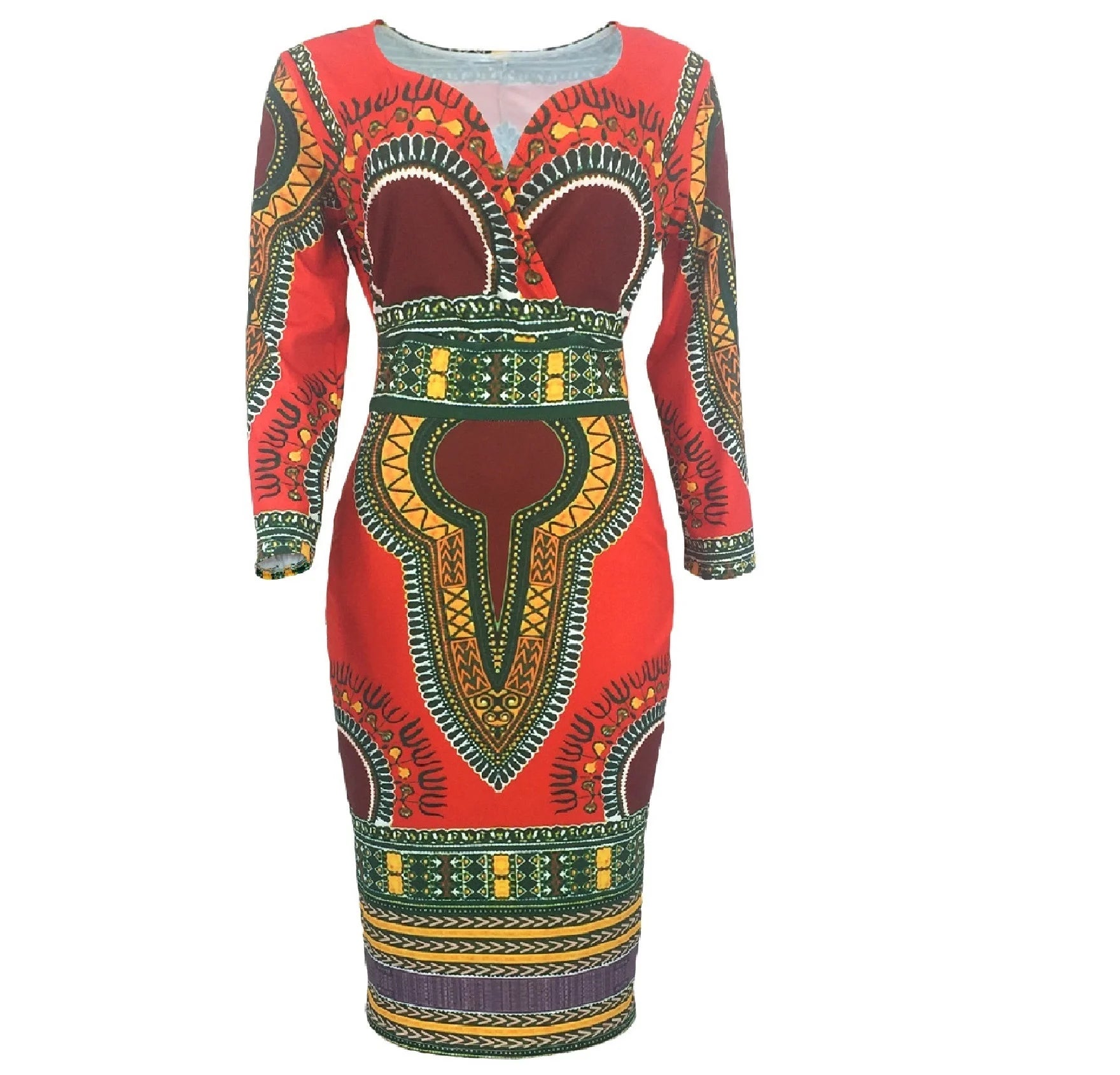 2022 New Fashion Print Dress Waist Women's Ethnic Style Package Hip Skirt V-neck Tight A-line Skirt African Women's Clothing