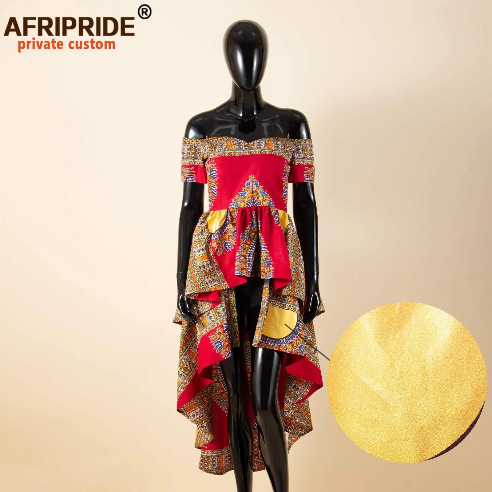 African Clothes for Women AFRIPRIDE Ankara V-neck Off Shoulder Coat with Dashiki Double Ankle-length Back Plus Size A722412