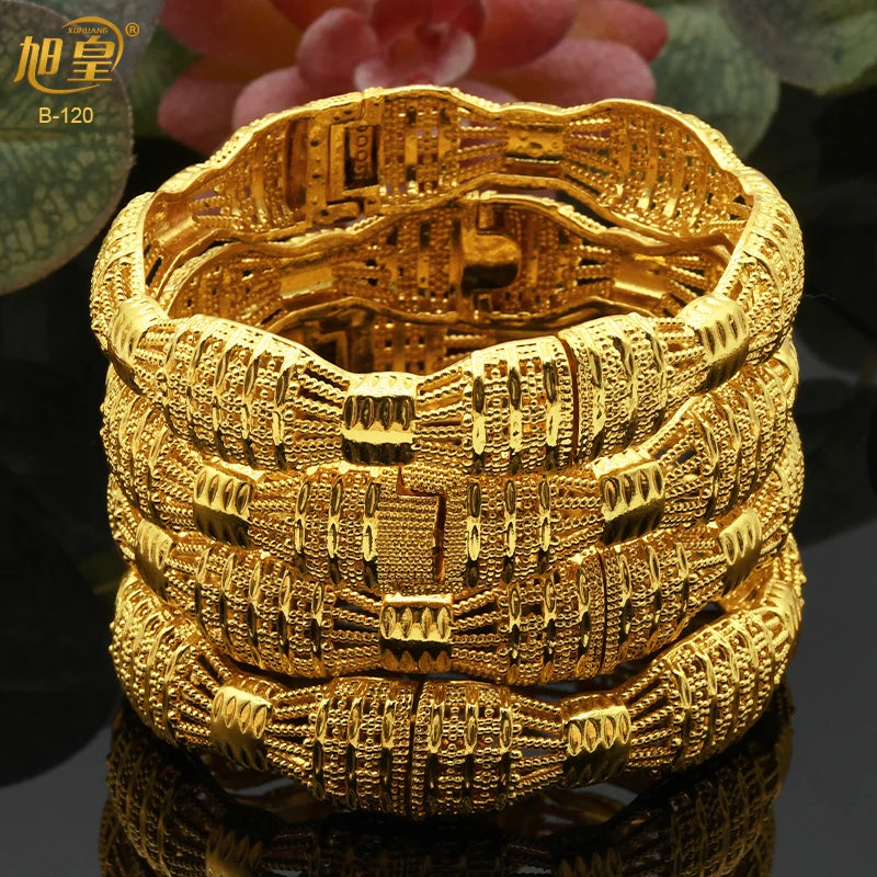 XUHUANG African Bangles 24K Gold Color Dubai Bracelet For Women Designer Alloy Jewellery Wedding Luxury Hawaiian Jewelry Present