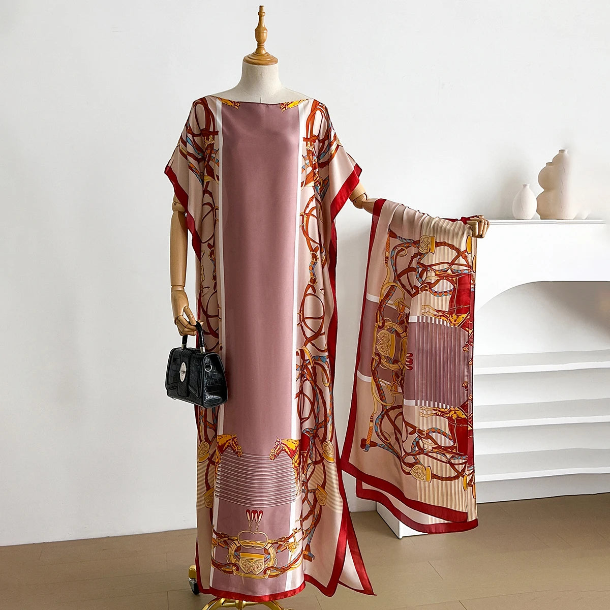 2025 Summer New Fashion African Dresses For Women Elegant Printed Silk Muslim Lady Long Hijab Kaftan Dress Oversize Kuwait Abaya