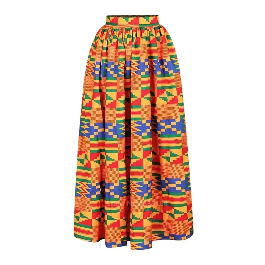 Fashion African National Women Two Piece Set Sexy Slash-neck Long Sleeve Tops +High Slit Maxi Skirt Ladies Suit Africa Clothing
