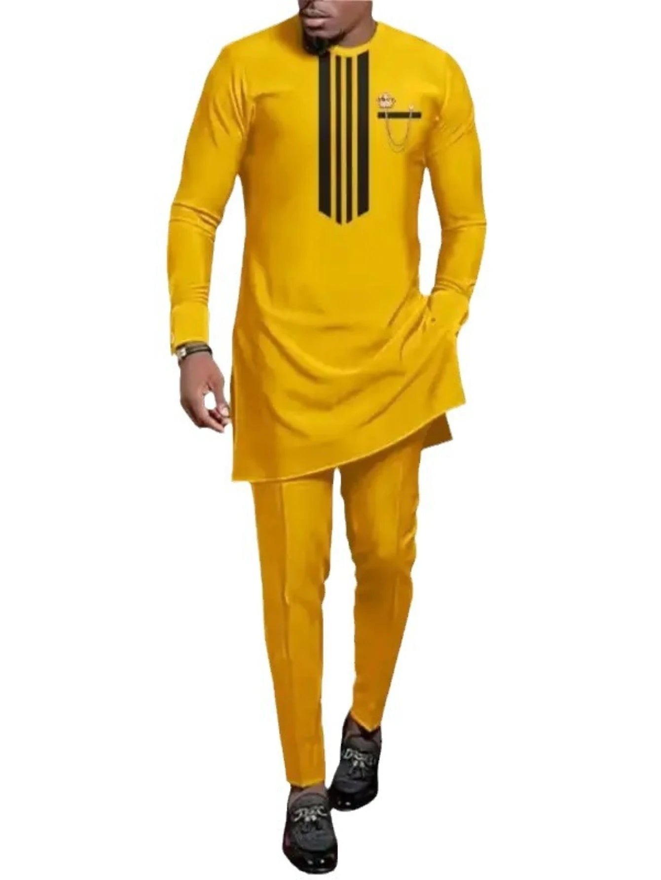 Men African Summer Outfits Stripe Patchwork Shirt Trousers Two Pieces Set Party Festival Wedding Africa Traditional Ethnic Suit