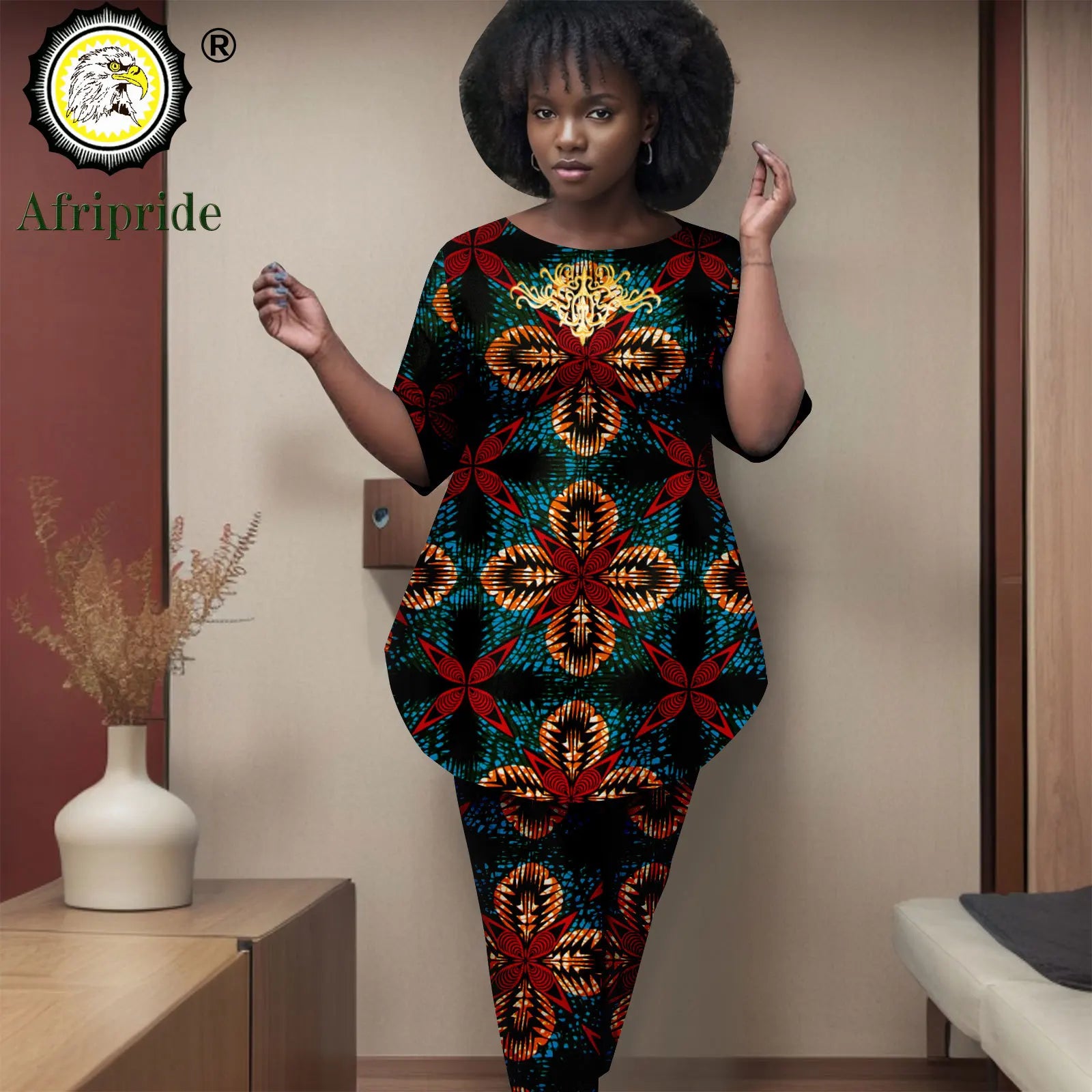 African Clothes for Women Short Sleeve Embroidery Casual Shirts and Pants Set Print Outfits Elegant Ankara Attire 2526019