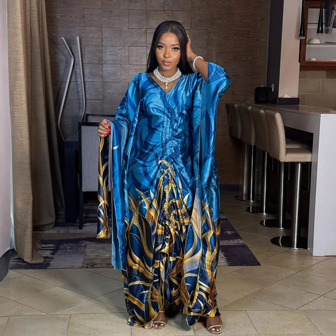 Fashion in 2025 african dress woman Printed fabric new in dresses Loose With a belt african dresses for woman