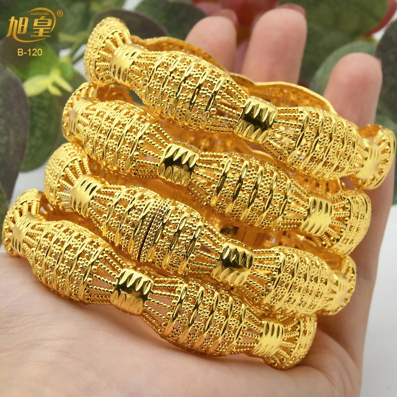 XUHUANG African Bangles 24K Gold Color Dubai Bracelet For Women Designer Alloy Jewellery Wedding Luxury Hawaiian Jewelry Present